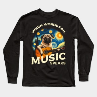 Pug Dog Playing Guitar Long Sleeve T-Shirt